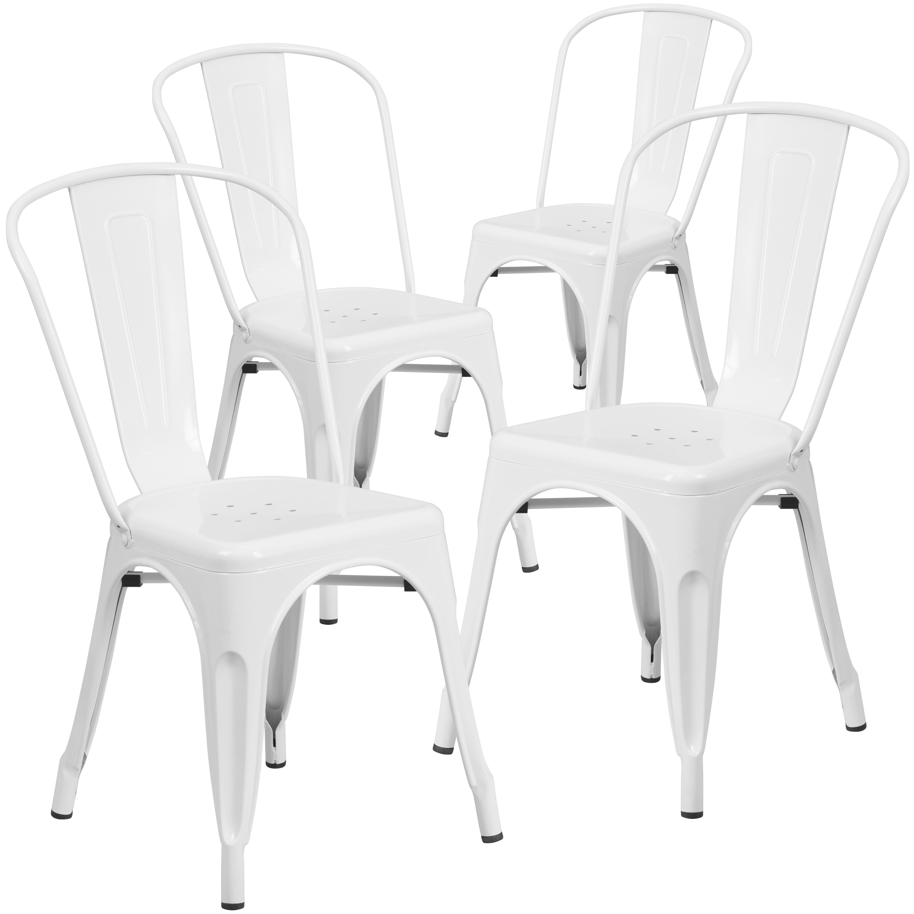Flash Furniture Commercial Grade 4 Pack White Metal IndoorOutdoor