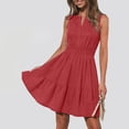 thumbnail image 5 of QUNYINEY Short Sleeve Womens Dresses Casual Summer Red Midi A Line A Line Dress V Neck Loose Fit Elastic Waist Flowy Dresses, 5 of 9