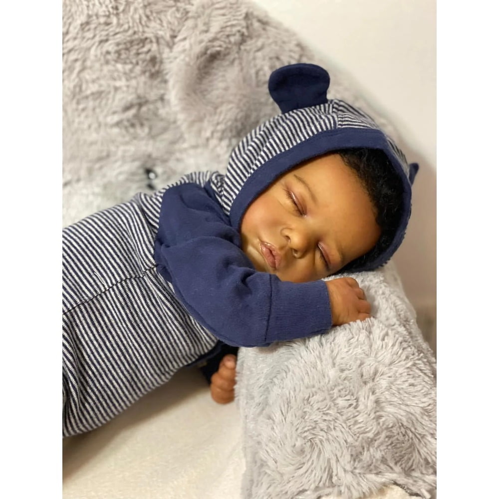 18inch Romy Reborn Baby Newborn Doll Lifelike Soft Touch Cuddly Baby Multiple Layers Painting Dark Skin with Hand Root Hair