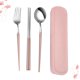 thumbnail image 3 of Juego de 3 cubiertos de acero inoxidable: cuchara, palillos, tenedor y estuche de almacenamiento, ideal para viajes, camping y picnic (estilo adulto, rosa)., 3 of 6