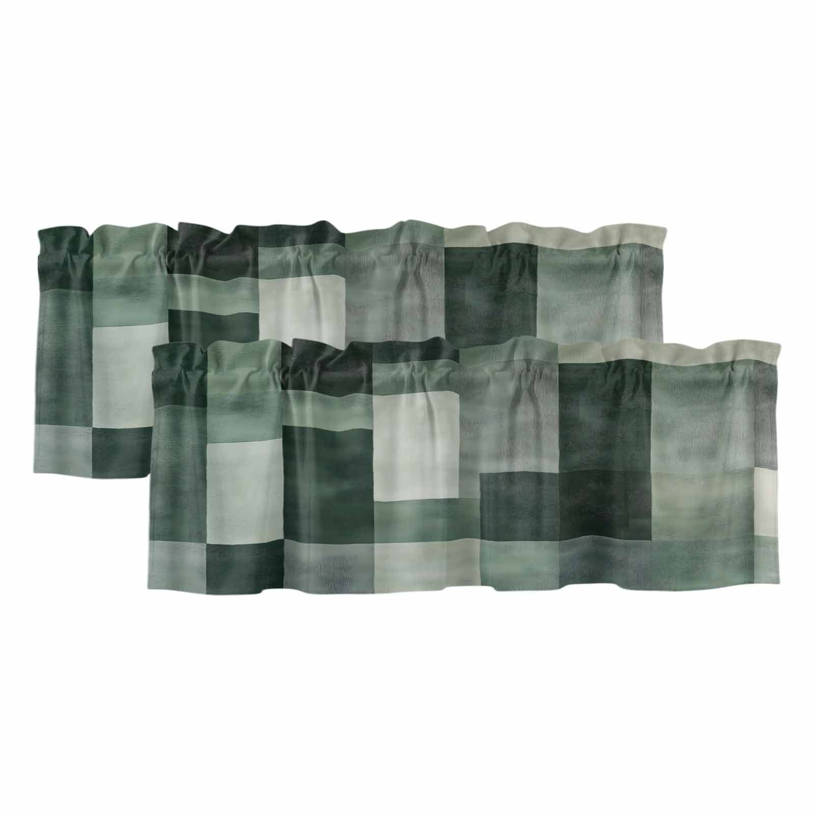 Modern Green Valances for Windows 2 Panels,Light Filtering Kitchen Curtains Window Valance for Living Room,Square Smear Street Art Neutral Textured Rod Pocket Short Window Treatments 60"Wx18"L
