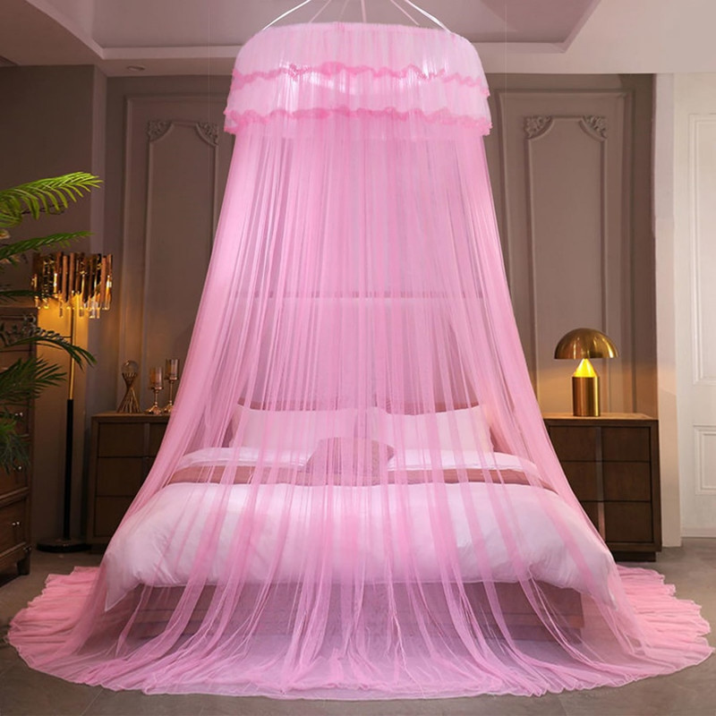 Bed Canopy Lace Mosquito Net for Girls Beds, Unique Princess Play Tent Mesh Canopies Large Lace Dome Curtain Drapes Home & Travel (White)