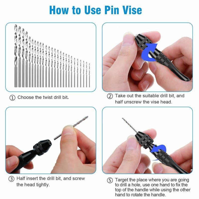 60pcs Precision Pin Vise Micro Drill Bits Hand Twist Drill Bits Set Rotary Tools Kit for Diy Assembling Electronics