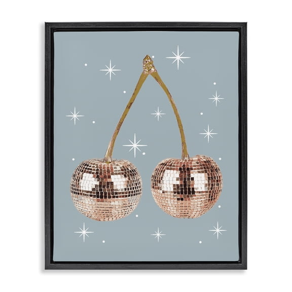 Stupell Industries Mid-Century Luminous Glam Cherries Black Floating Frame Canvas Art, 17 x 21, by Lil' Rue