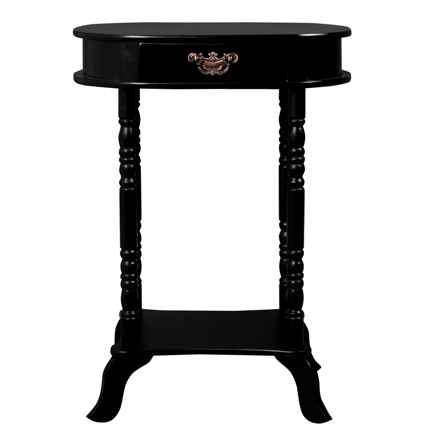 Home Source Black Oval Accent Table with Drawer and Lower Shelf
