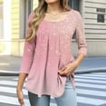 thumbnail image 2 of CYMMPU Spring Tops Scoop Neck 3/4 Sleeve Floral Printed Loose Fit T-Shirts Summer Trendy Shirts Blouses for Women Dressy Casual A-line Pleated Tops T-Shirts Pink XL, 2 of 6