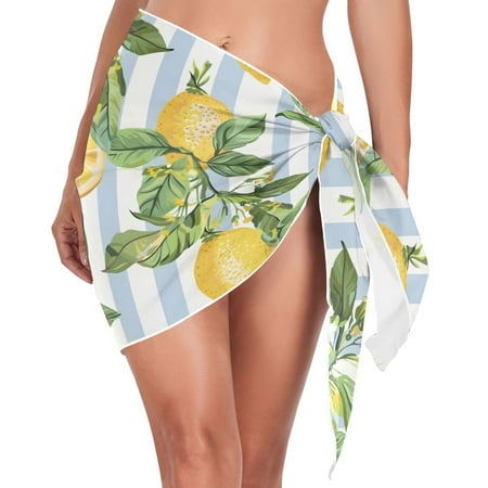 Beach Mini Dress Lemon Slice and Leaves Swimsuit Coverup for Women Swimwear Cover Ups Short Triangle Beach Skirt S