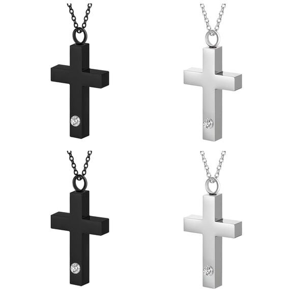 4 Pcs Cross Urn Necklace for Ashes, Stainless Steel Cremation Jewelry, Memorial Pendant for Loved Ones Pets, 1.7 in / 4.3 cm, Silver & Black