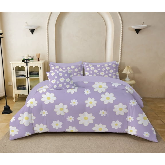 Marivelra Purple Twin Comforter Set for Girls, Lavender Daisy Kids Bedding Set with Cute Flower, All Season Bed in a Bag 6 Pieces with Sheets, Pillowcase & Sham, Cute Girls Bedroom Decor