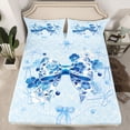 thumbnail image 2 of jejeloiu Blue Bowknot Bow Bed Sheets,Retro Bohemian Floral King Sheets For Girls Kids 4 Pieces, 2 of 7
