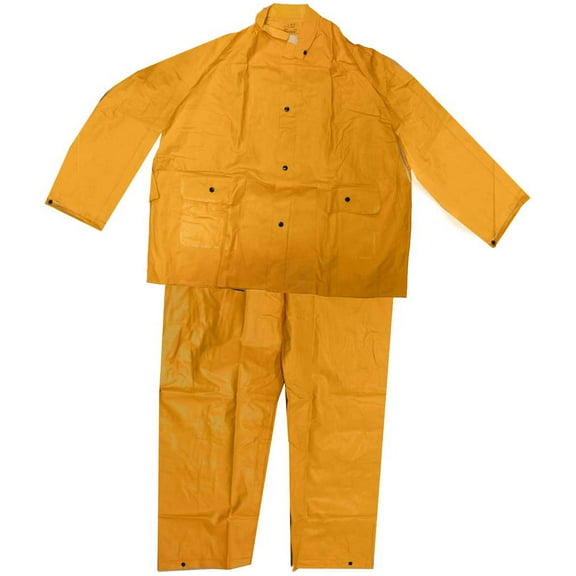 RAIN GUARD 3 Piece Men's Heavy Duty Rainsuit | 2XL Size | 35 Mil PVC Rainsuit | High-Visibility Yellow | 3-Piece Coat, Pants, Detachable Hood | Durable & Waterproof