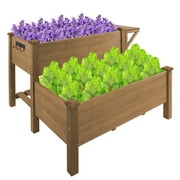 PETSCOSSET 2-Tier Raised Garden Bed with Legs, Outdoor Elevated Garden Box with Storage Shelf