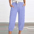 thumbnail image 2 of CAIVO Women Summer Capri Pants Fashion Striped Print Button Casual Versatile Drawstring Loose Ankle Length Pants Trendy Trousers, 2 of 5