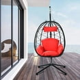thumbnail image 2 of uhomepro Resin Wicker Hanging Egg Chair with Cushion and Stand, UV Resistant Outdoor Patio Hanging Egg Chair with Steel Frame, Heavy Duty Swing Chair Backyard Relax with Headrest Pillow, Red, 2 of 13
