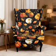 thumbnail image 3 of COEQINE Printed Wingback Chair Cover Fall Pumpkin Maple Dot Black 2-Piece Wing Back Armchair Protector, Polyester Spandex, Stay in Place Washable, Pet Friendly for Fall Autumn Home Decor, 3 of 7