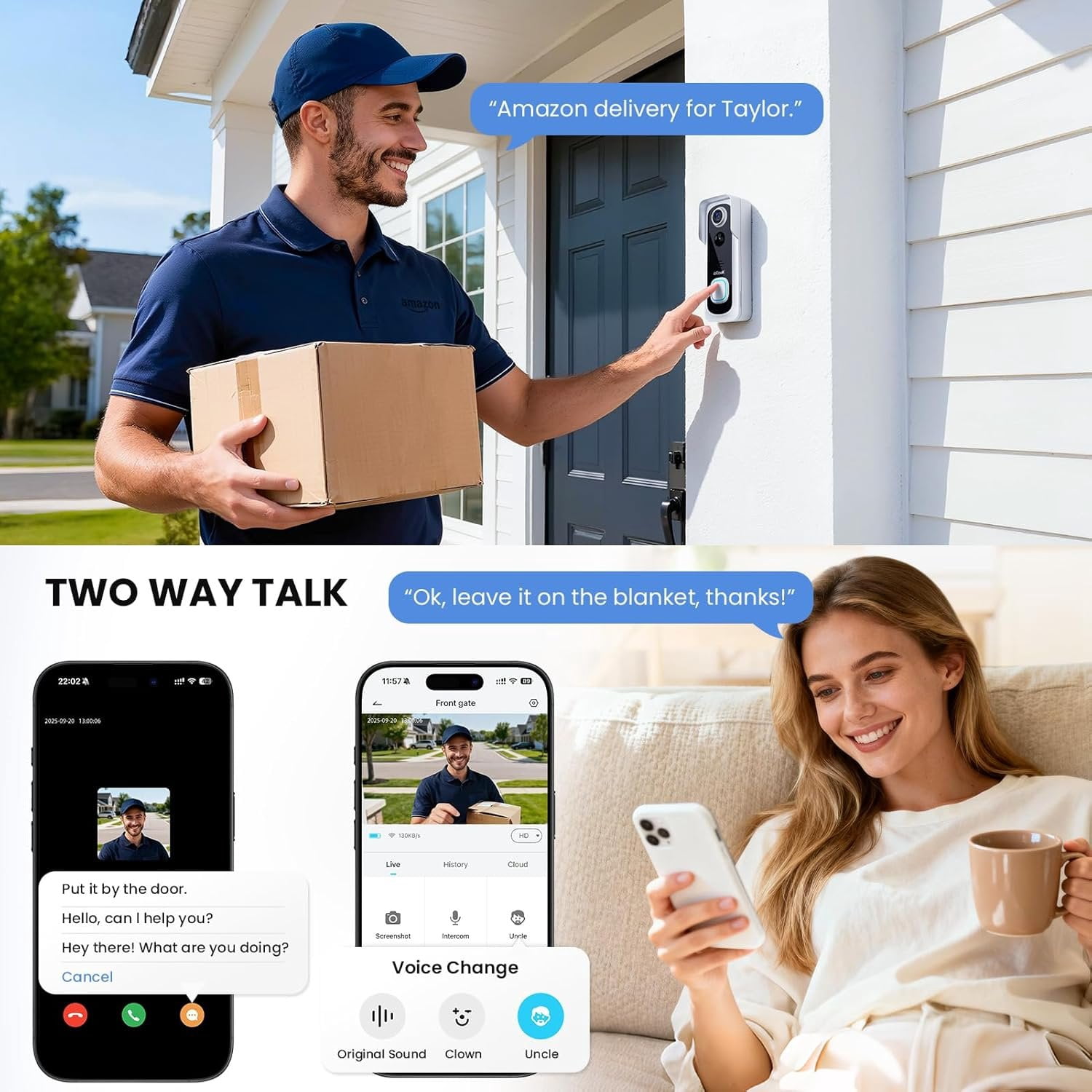 Doorbell Camera No Subscription, 3MP View, 2-Way Talk, PIR Motion Detection, Video Doorbell with Chime, Only Supports 2.4GHz WiFi, Local & Cloud Storage, White