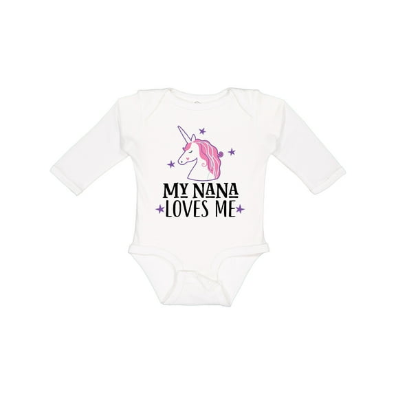 Inktastic My Nana Loves Me Unicorn Girls Long Sleeve Baby Bodysuit