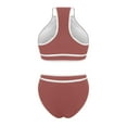 thumbnail image 4 of WIZUTIZ Womens Swimsuits Tankini Camisoles High Rise Push Up Slim Tank Top with Shorts Ribbed Cold Shoulder Color Block Swimwear Sleeveless Crew Neck Swimwears One Piece with Liner Beach Brown, 4 of 6