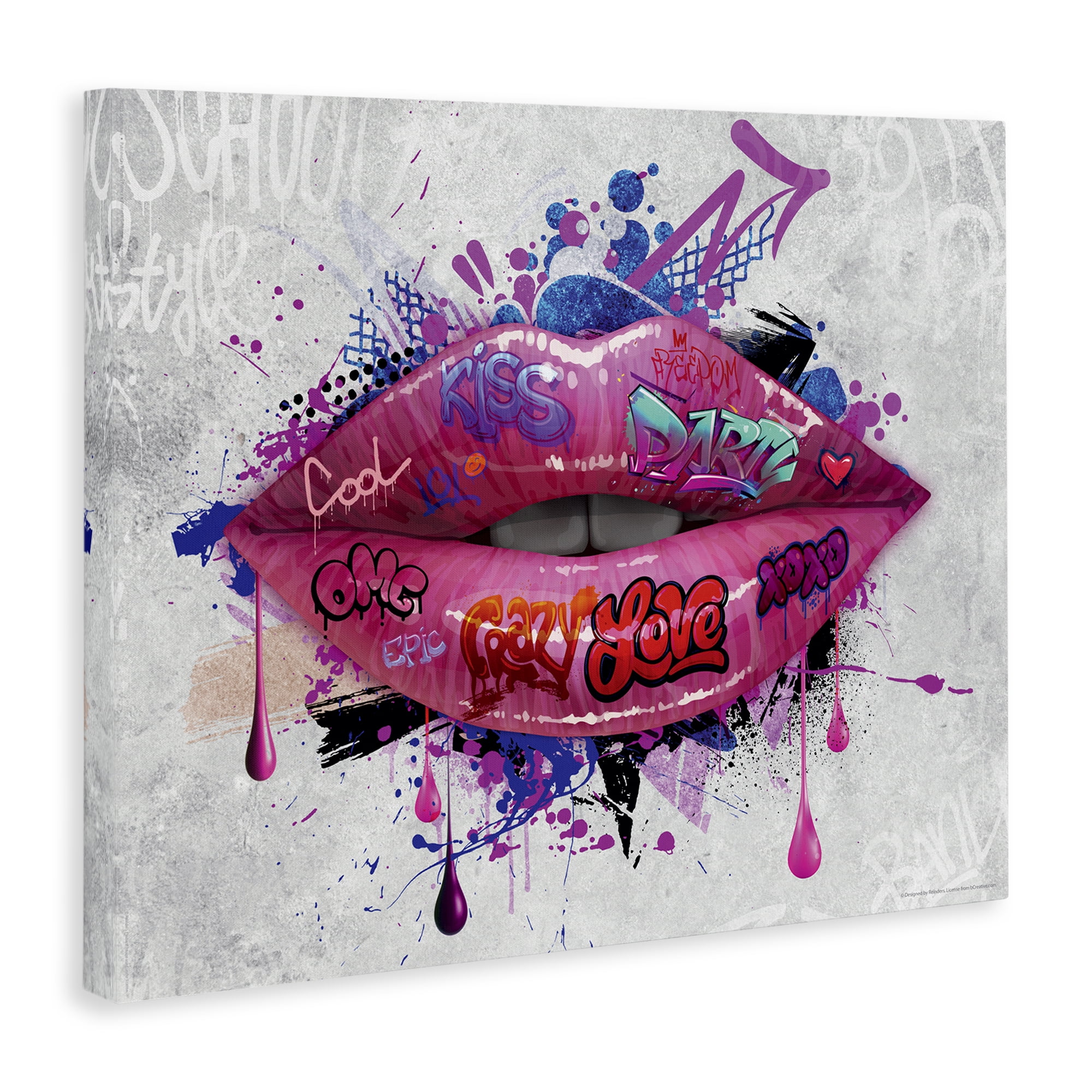 Stupell Industries Urban Graffiti Lips Abstract Painting Wrapped Canvas Art Print Wall Art, 48 x 36