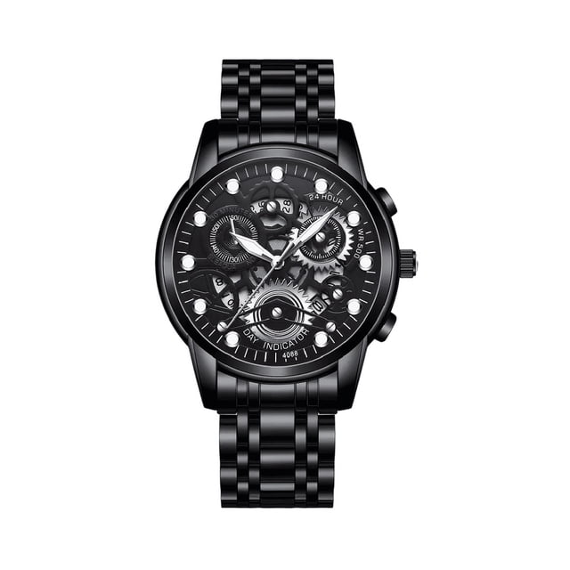 Luminoso Reloj Impermeable Para Hombre Acero Inoxidable Negro Malubero Reloj para Hombre