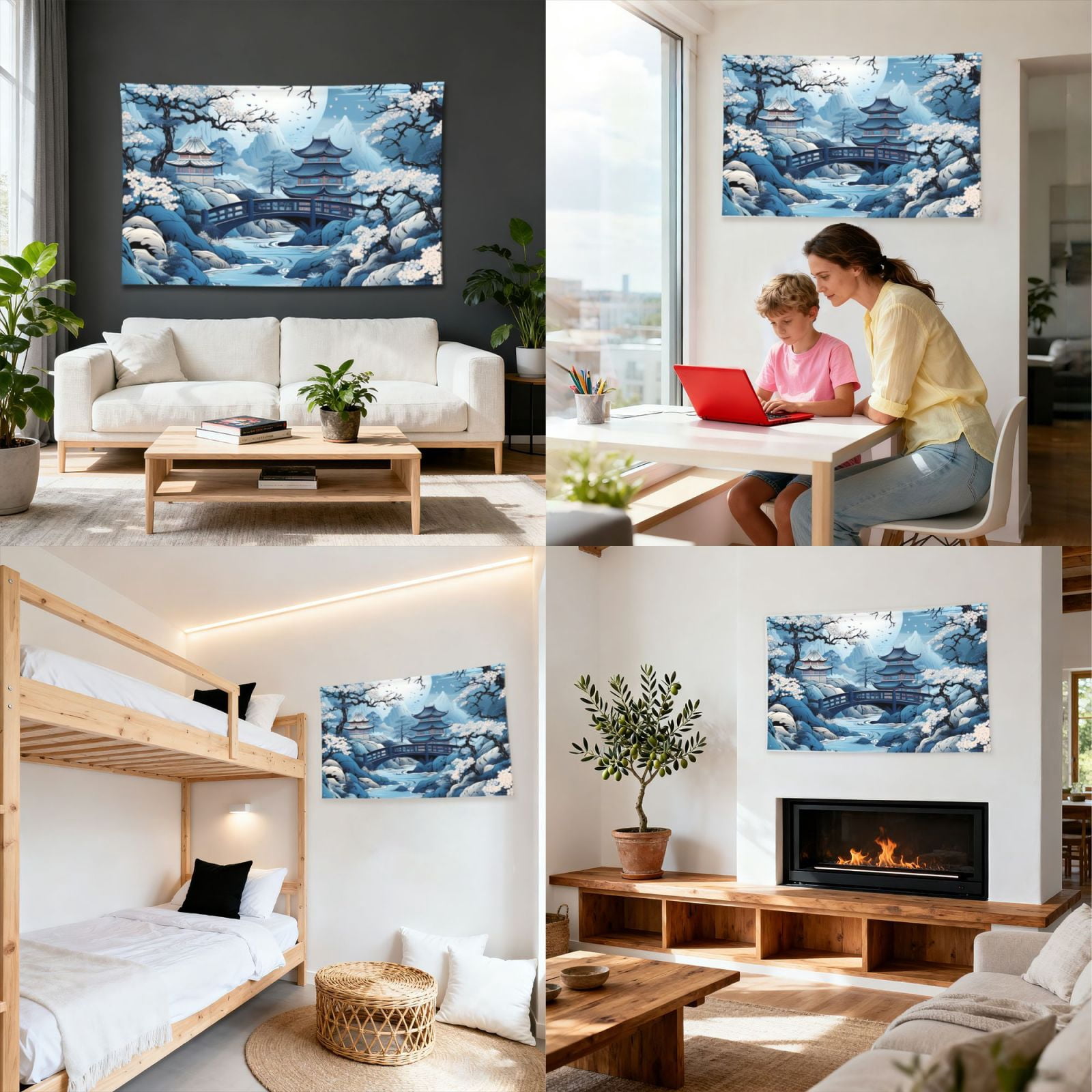 Chinese Style Powder Chinoiserie Toile Blue Four Hole Decorated Banner Flag for Garden Yard Home Decoration Indoor Outdoor 4x6 Ft