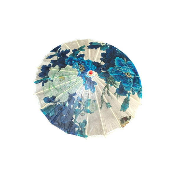 THY COLLECTIBLES Rainproof Handmade Chinese Oiled Paper Umbrella Parasol 33" Blue & White Flowers