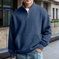 thumbnail image 2 of KKBOTIVE Men's Quarter Zip Polo Sweatshirt, Casual Stand Collared Top Long Sleeve Solid Color Pullover for Men Daily Fall Spring Outerwear ( Navy Size: S ), 2 of 5
