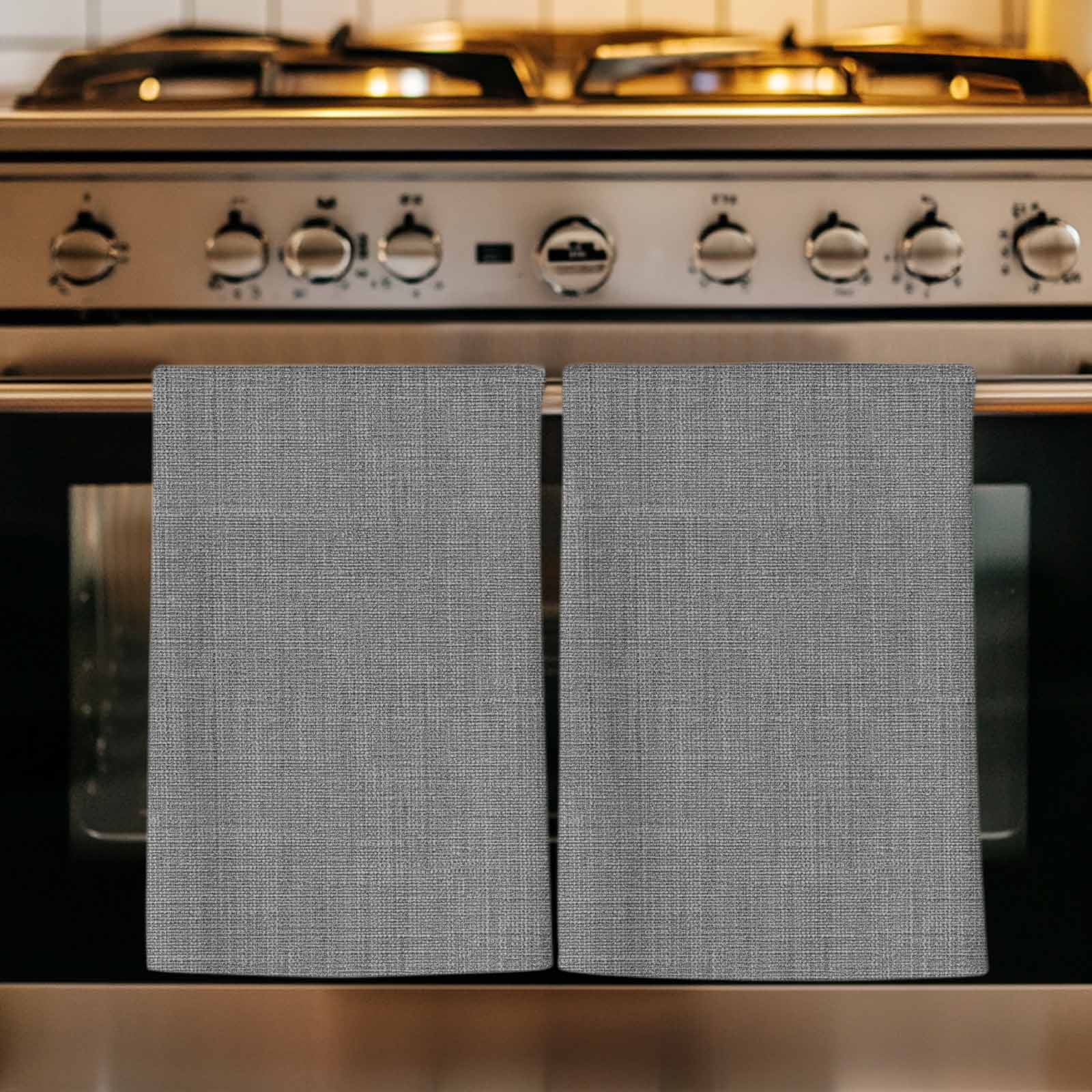 Dark Gray Kitchen Towels Set of 3, Farmhouse Burlap Solid Grey Color Modern Linen Texture Soft Microfiber Dish Towels, Absorbent Washable Dishcloths for Kitchen Cleaning, Drying Dishes, 18x28 Inches