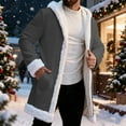 thumbnail image 2 of LINGLANG Christmas Men's Long Cardigan Hoodies Unisex Santa Claus Xmas White Trim Warm Holiday Hooded Coat with Pocket, 2 of 7