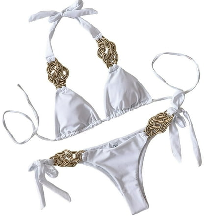 

VKEKIEO Two-Piece Sets Swimsuit Sport Bra Style Lift White S