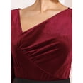 thumbnail image 4 of DARING DIVA Women's Asymmetrical Ruched Neck Velvet Blouses 2XL Wine Red, 4 of 6