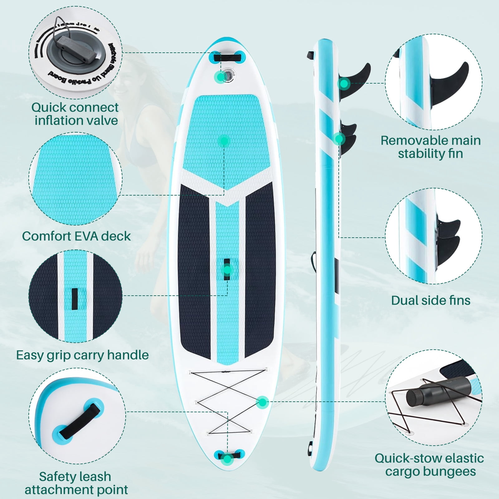 10'5" Inflatable Stand Up Paddle Board, Commercial Grade PVC ISUP with Non-Slip Deck, Complete SUP Accessories: Paddle, Pump, Leash & Backpack, All-Skill Level Water Sports Board, Blue
