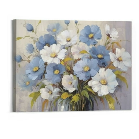 Shiartex  Blue and White Flower Wall Art for Living Room Floral Canvas Pictures Modern Paintings Framed Artwork Prints for Bedroom Dining Room Office Wall Decor 20x16 inch