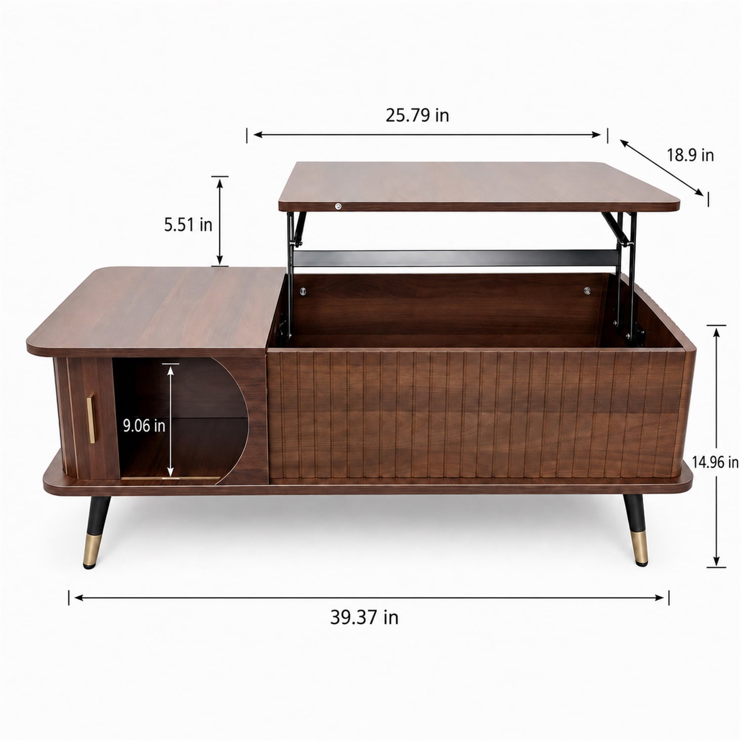 Hommoo Lift Top Coffee Table with Hidden Storage Compartment & Open Shelf, Mid-Century Modern Square Wooden Coffee Table for Living Room, Office or Small Space Dining, Walnut