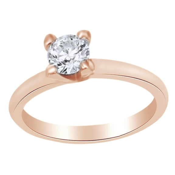 AFFY White Natural Diamond (0.33 Cttw) Solitaire Engagement Wedding Ring In 14K Solid Rose Gold