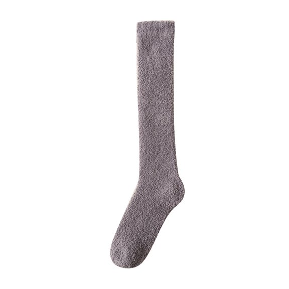 Xfvqtps Womens Knee High Socks Coral Fleece Solid Color Simplicity Thickened Comfortable Soft Cozy Indoor Sleep Warm Winter Fluffy Socks Dark Gray