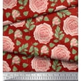 thumbnail image 2 of Soimoi Red Cotton Duck Fabric Leaves & Camellias Floral Print Fabric by the Yard 56 Inch Wide, 2 of 3