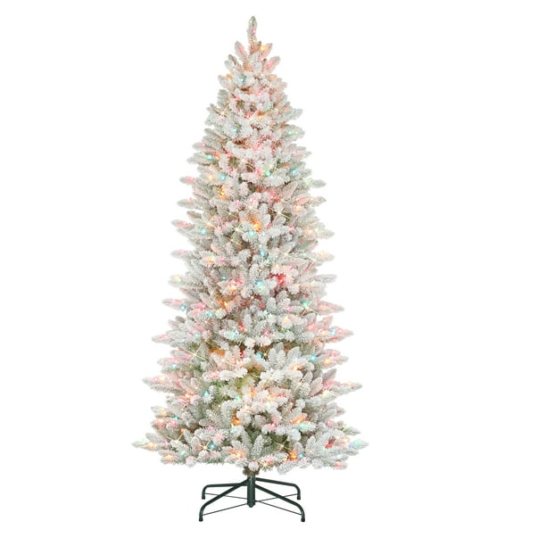 Puleo International 7.5' PreLit Slim Flocked Fraser Fir Artifical