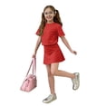 thumbnail image 4 of Summer Outfits for Kids Girls Size 10-12 Girls 2 Piece Outfits Cute Preppy Clothing Sets Vacation Short Sleeve T Shirt and Skirt Set Athletic Tracksuit Red 2-3 Years, 4 of 4