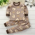thumbnail image 2 of NIEWTR Toddler Baby Boys Fall Winter Pants Outfits Contrast Color Clothes Long Sleeve Sweatshirt Pullover Jogger Pants Fall Winter Outfits Children's Gift,Brown,3-6 Months, 2 of 6