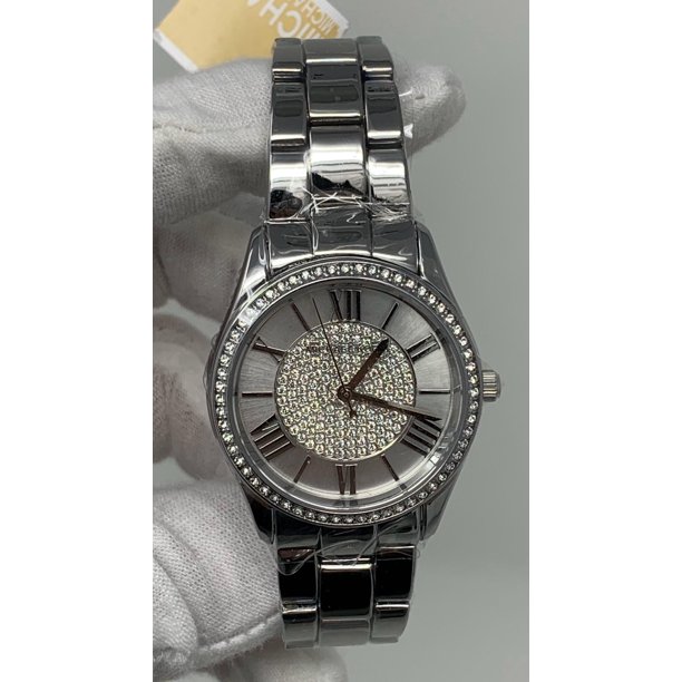 Michael Kors - Michael Kors Glitz Crystals Roman Numerals Silver Dial ...