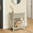 thumbnail image 3 of AENKYO Bedside Table with Drawer, Farmhouse End Table with Storage & Bottom Shelf for Living Room, Bedroom, Antique Gray, 3 of 6
