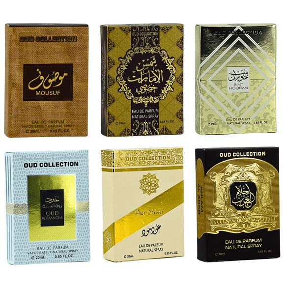 OUD COLLECTION - 20ML (0.7 OZ) EDP Sprays By Ard Al Zaafaran | Sample Size Fragrance Miniatures. (Pack Of 6)