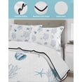 thumbnail image 3 of Full Size Quilt Bedding Set, Ocean Blue Coral Reversible Summer Quilt 3 Pieces, Summer Coastal Starfish Conch Nautical Lightweight Bedspreads Coverlets with 2 Pillow Shams for All Seasons, 3 of 5