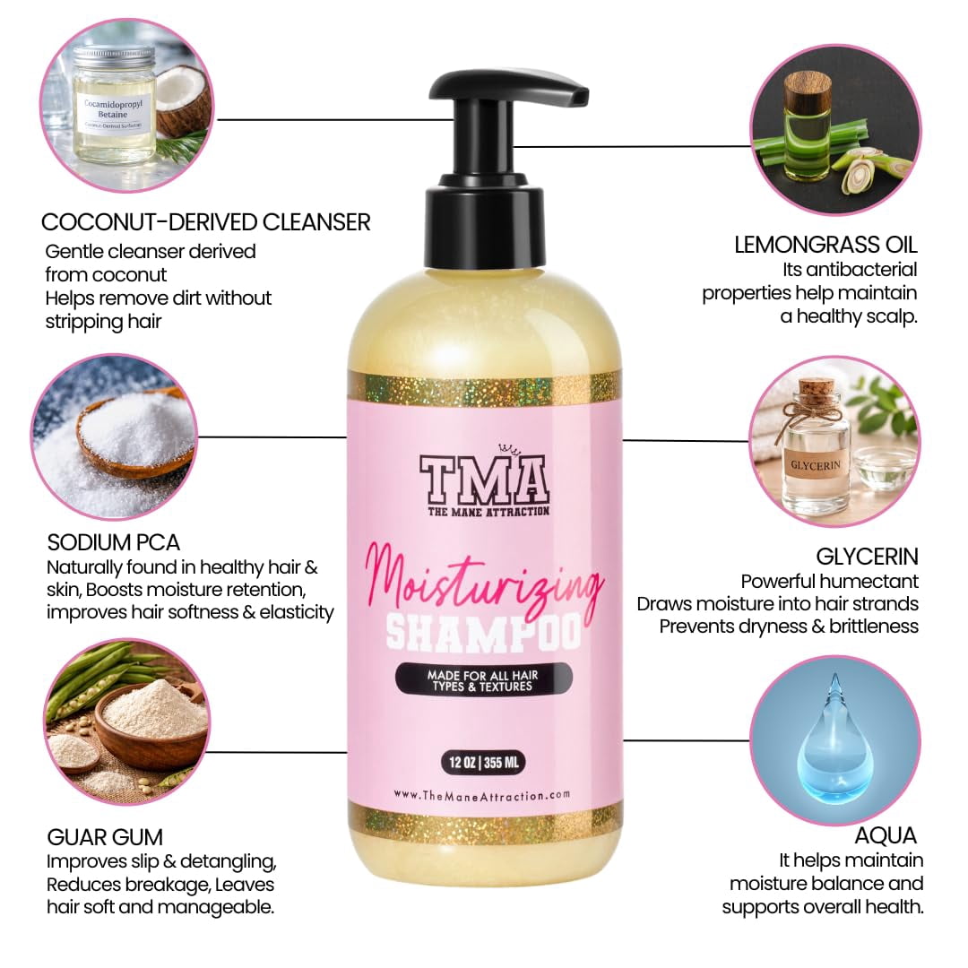 The Mane Attraction Moisturizing Adult Shampoo Plus Conditioner with Lemongrass, Natural Scent, 12 Fl Oz