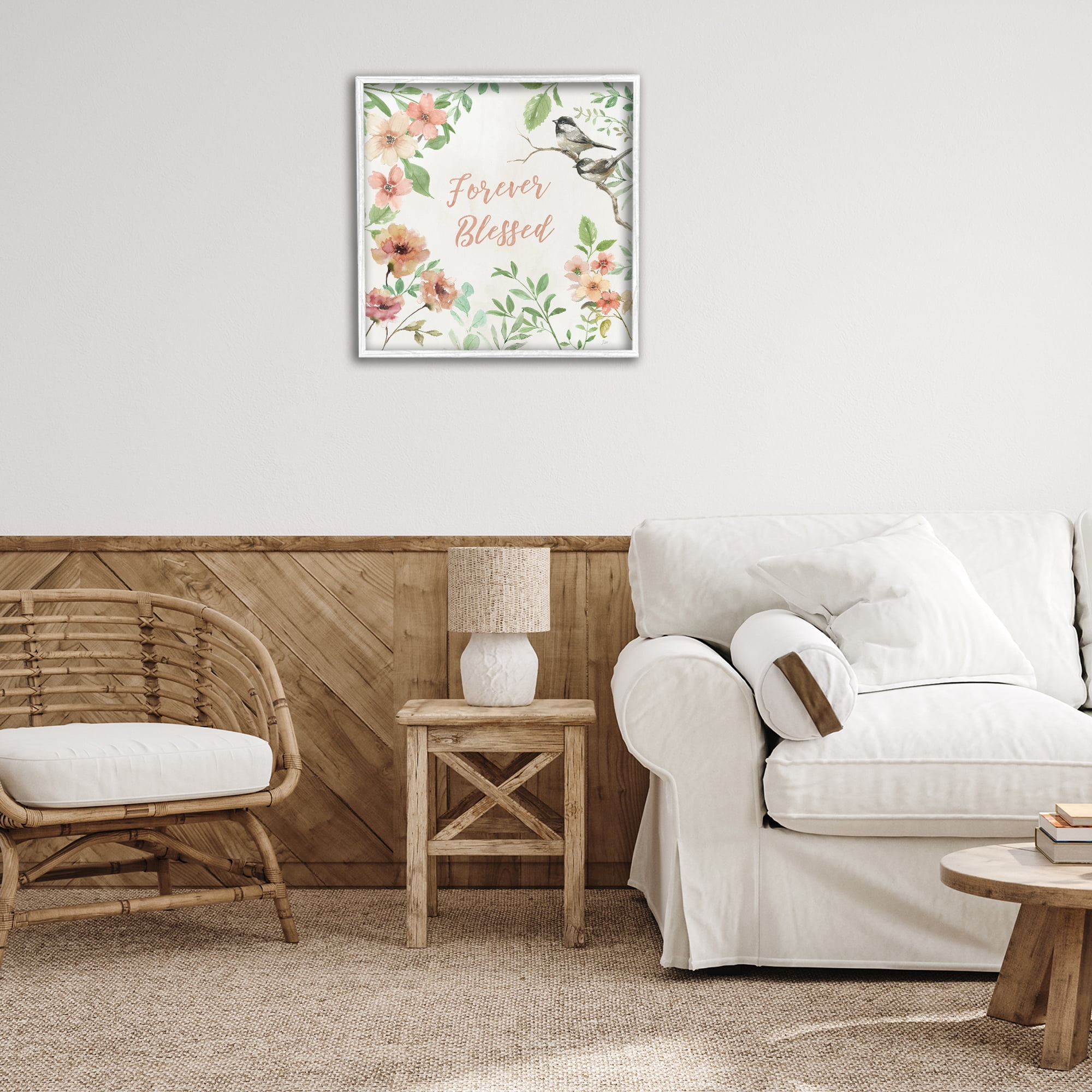 Stupell Industries Forever Blessed Floral Botanical & Floral Painting White Framed Art Print Wall Art, 24 x 24