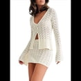 thumbnail image 3 of Conjunto de Dos Piezas de Crochet para Mujer, Traje de Baño de Larga Acampanada con Botones y Minifalda L, 3 of 10