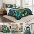 thumbnail image 6 of Quilts Queen Size Bedding Set, Turquoise Glass Butterflies Lightweight Quilted Comforter, Luxury Bronze Floral Marble Soft Reversible Bedspread Coverlet with Pillow Covers for All Season, 90" x 96", 6 of 9
