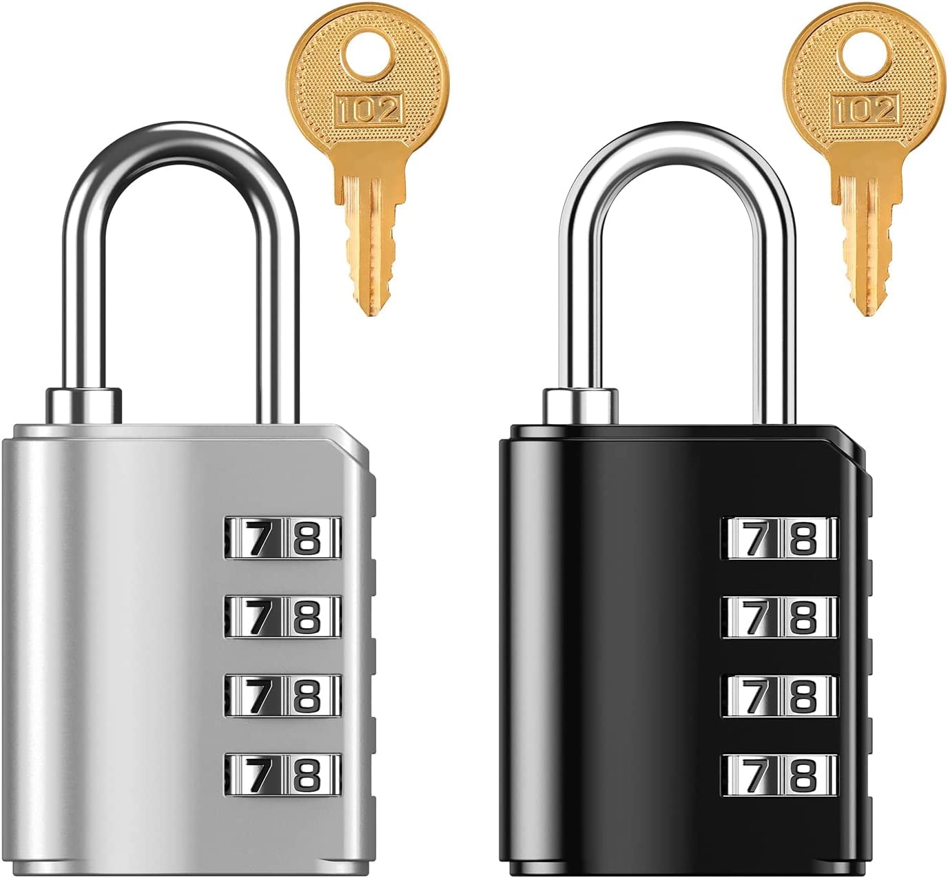 Combination Lock, Waterproof 4 Digit Combination Padlock with Keys,  Resettable Gate Lock for Locker, Gym, Fence, Case, School & Employee  Locker, Toolbox \u2013 2 Pack, Black & Silver 