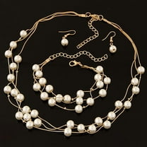 2 Pcs of Pearl Jewelry Set for Women, Elegant Pearl Necklace, Earrings and Bracelet Trio, Gold and Silver Sets, Perfect for Weddings and Special Occasions